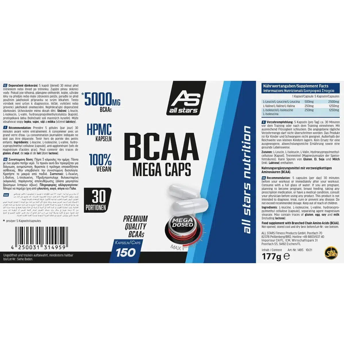 BCAA Mega Caps 150 Kapseln-BCAA-All Stars-Maniac-Sports