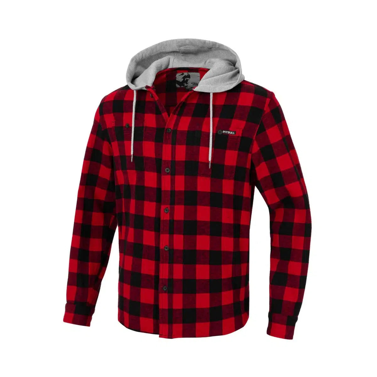 Kapuzen Flanellhemd Woodson-Jacken/ Zipper-PIT BULL WEST COAST-Rot-S-Maniac-Sports