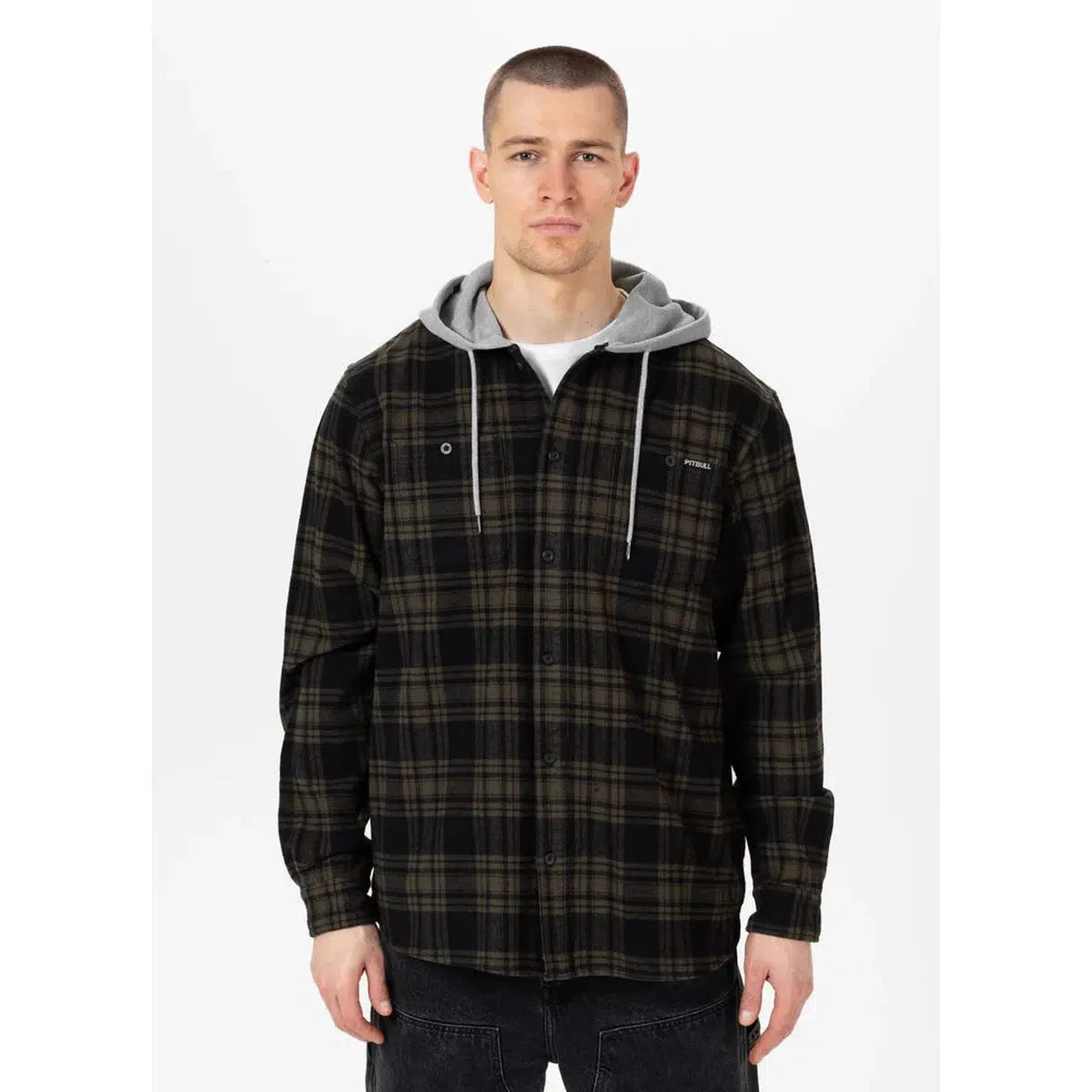 Kapuzen Flanellhemd Woodson-Jacken/ Zipper-PIT BULL WEST COAST-Schwarz-S-Maniac-Sports