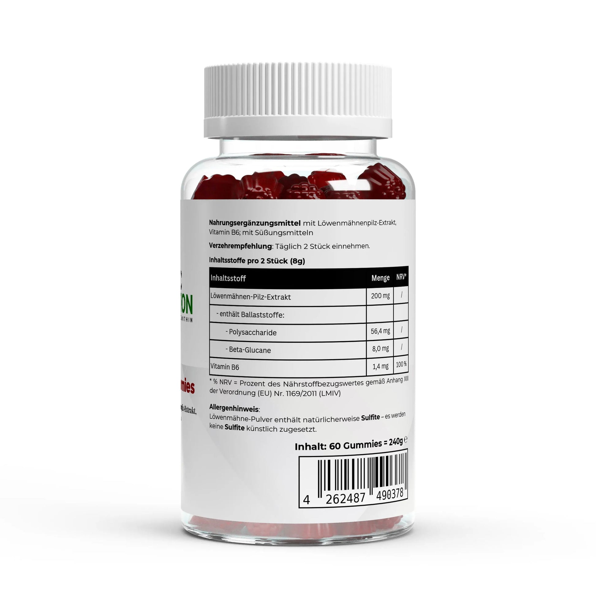 Löwenmähne + Vitamin B6 Gummies 60 Stk.-Mineralstoffe-Maniac Nutrition-Maniac-Sports