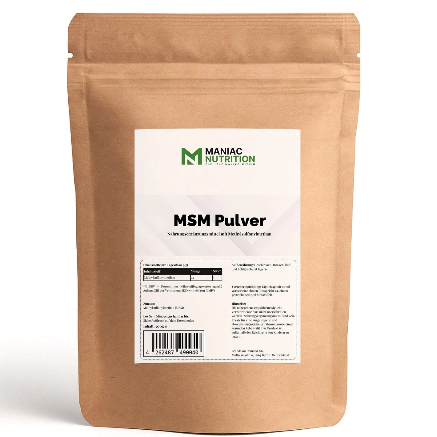 MSM Pulver 500g-Mineralstoffe-Maniac Nutrition-Maniac-Sports