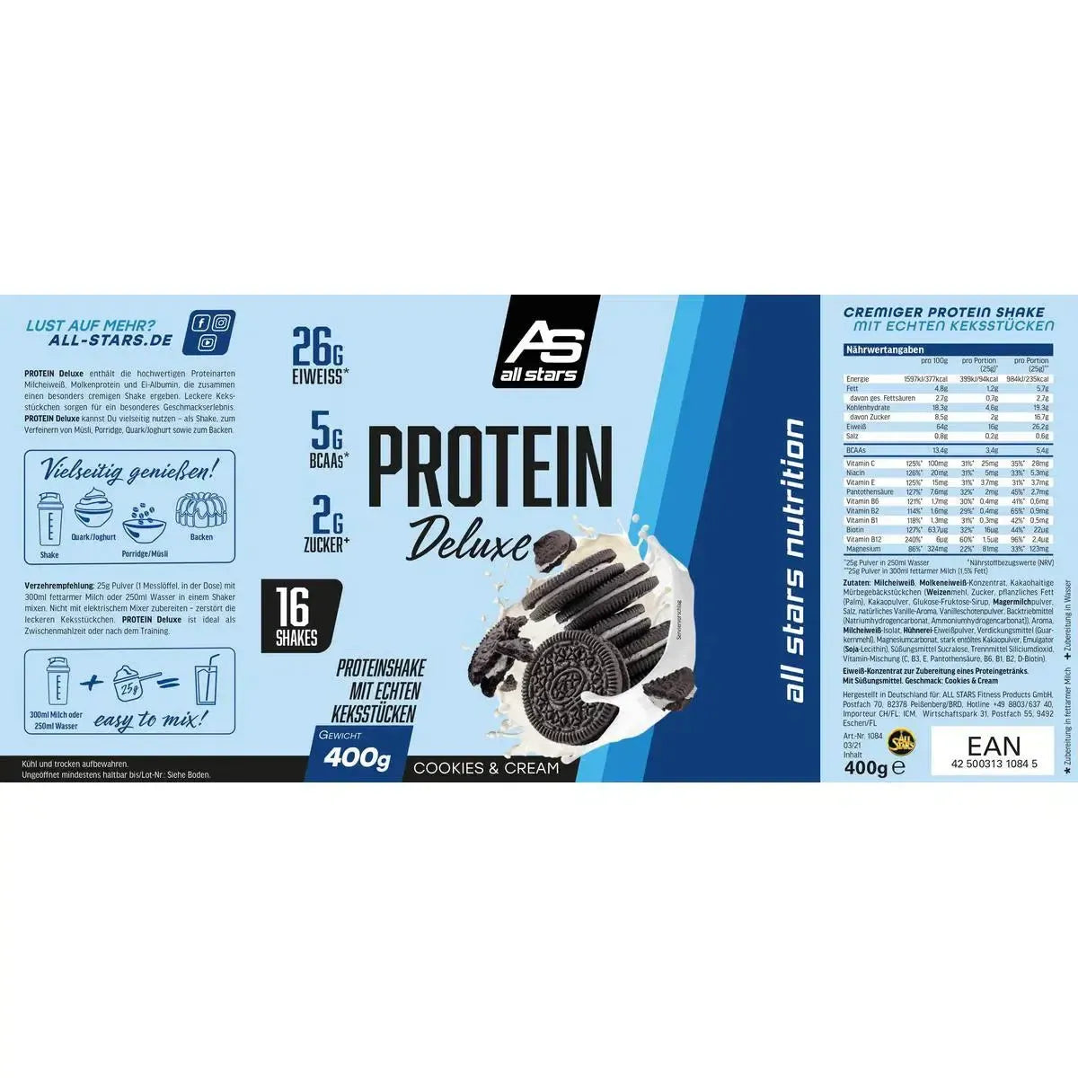 Protein Deluxe 400g Dose-Whey Isolat-All Stars-Cookies & Cream-Maniac-Sports