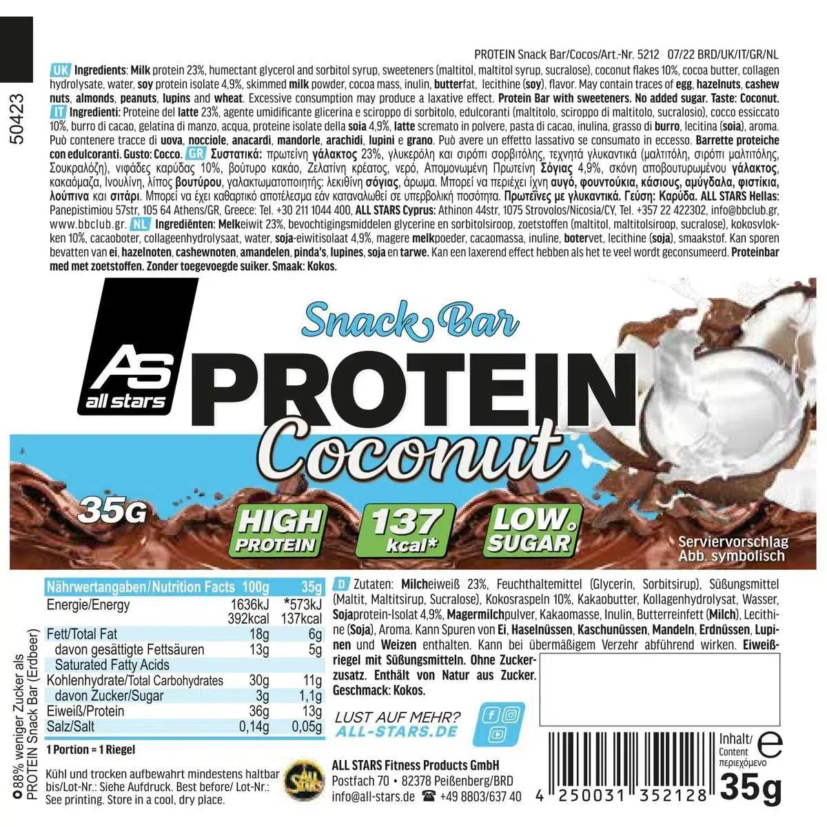 Protein Snack Bar 18 Riegel-Proteinriegel-All Stars-Cocos-Maniac-Sports