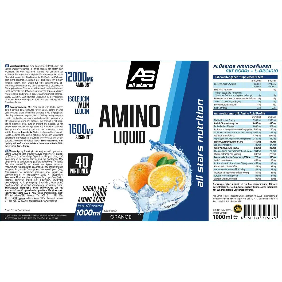 Amino Liquid 1000ml-BCAA-All Stars-Orange-Maniac-Sports