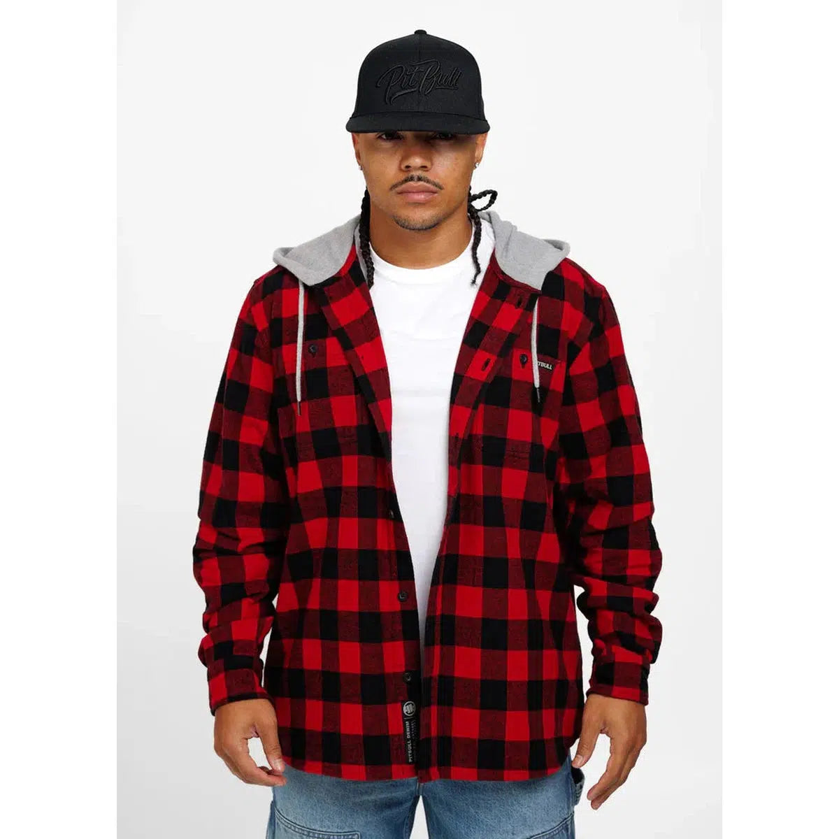 Kapuzen Flanellhemd Woodson-Jacken/ Zipper-PIT BULL WEST COAST-Rot-S-Maniac-Sports