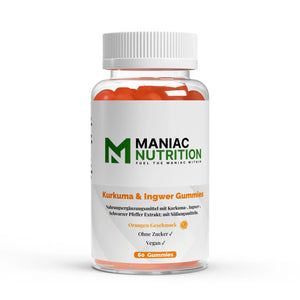Kurkuma + Ingwer + Schwarzer Pfeffer Gummies 60 Stk.-Mineralstoffe-Maniac Nutrition-Maniac-Sports