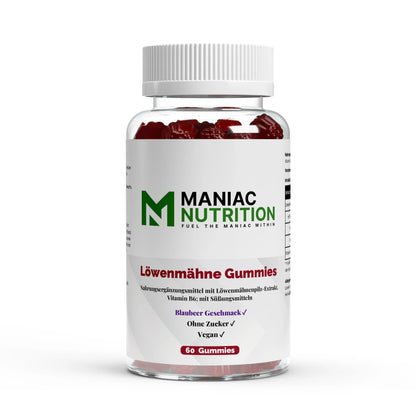 Löwenmähne + Vitamin B6 Gummies 60 Stk.-Mineralstoffe-Maniac Nutrition-Maniac-Sports