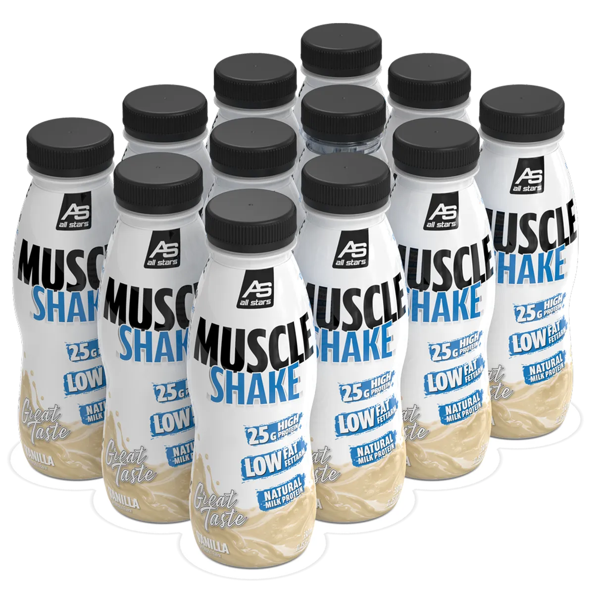 Muscle Shake 12x330ml-Protein Shake-All Stars-Erdbeer-Maniac-Sports
