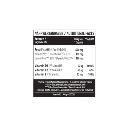 Omega 3 + D3 + K2 - 60 Kapseln-Omega 3-Maniac-Sports.de