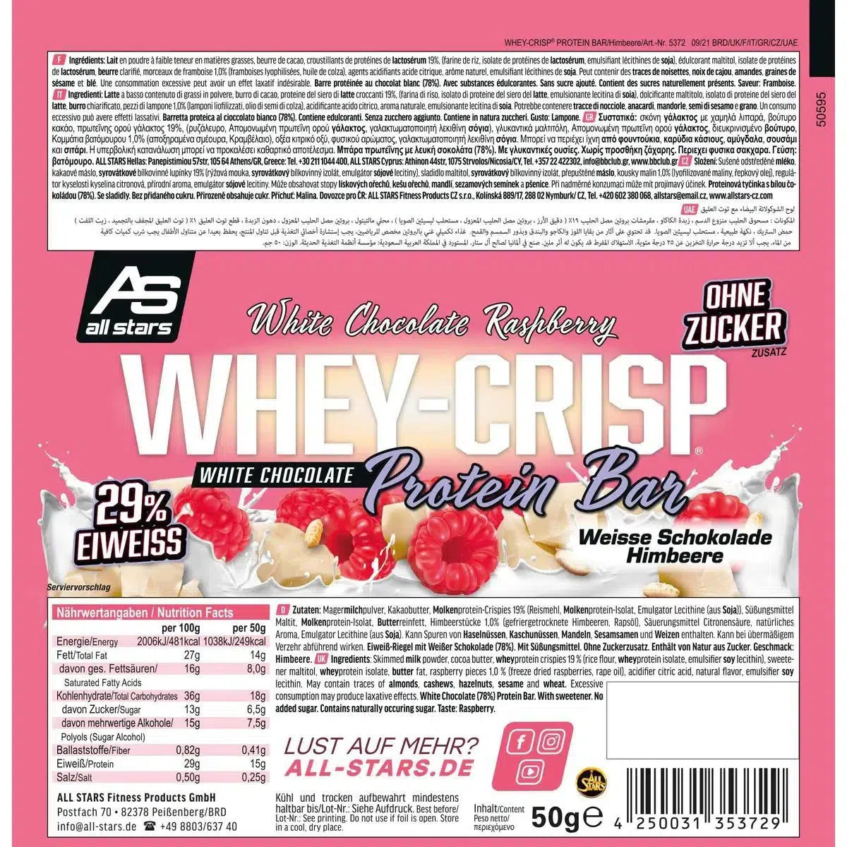 Whey-Crisp Protein 25 Riegel-Proteinriegel-All Stars-Chocolate-Maniac-Sports