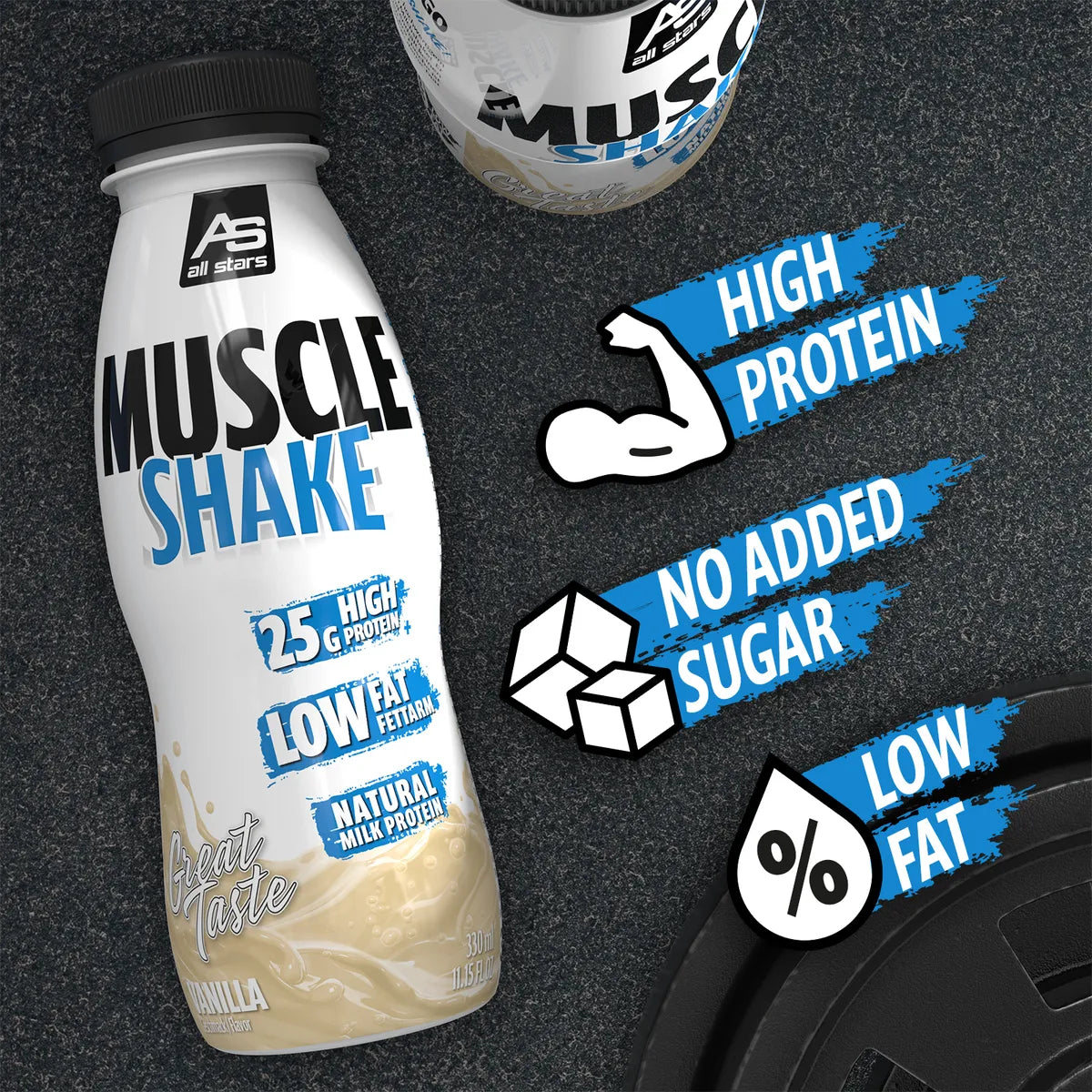 Muscle Shake 12x330ml-Protein Shake-All Stars-Erdbeer-Maniac-Sports
