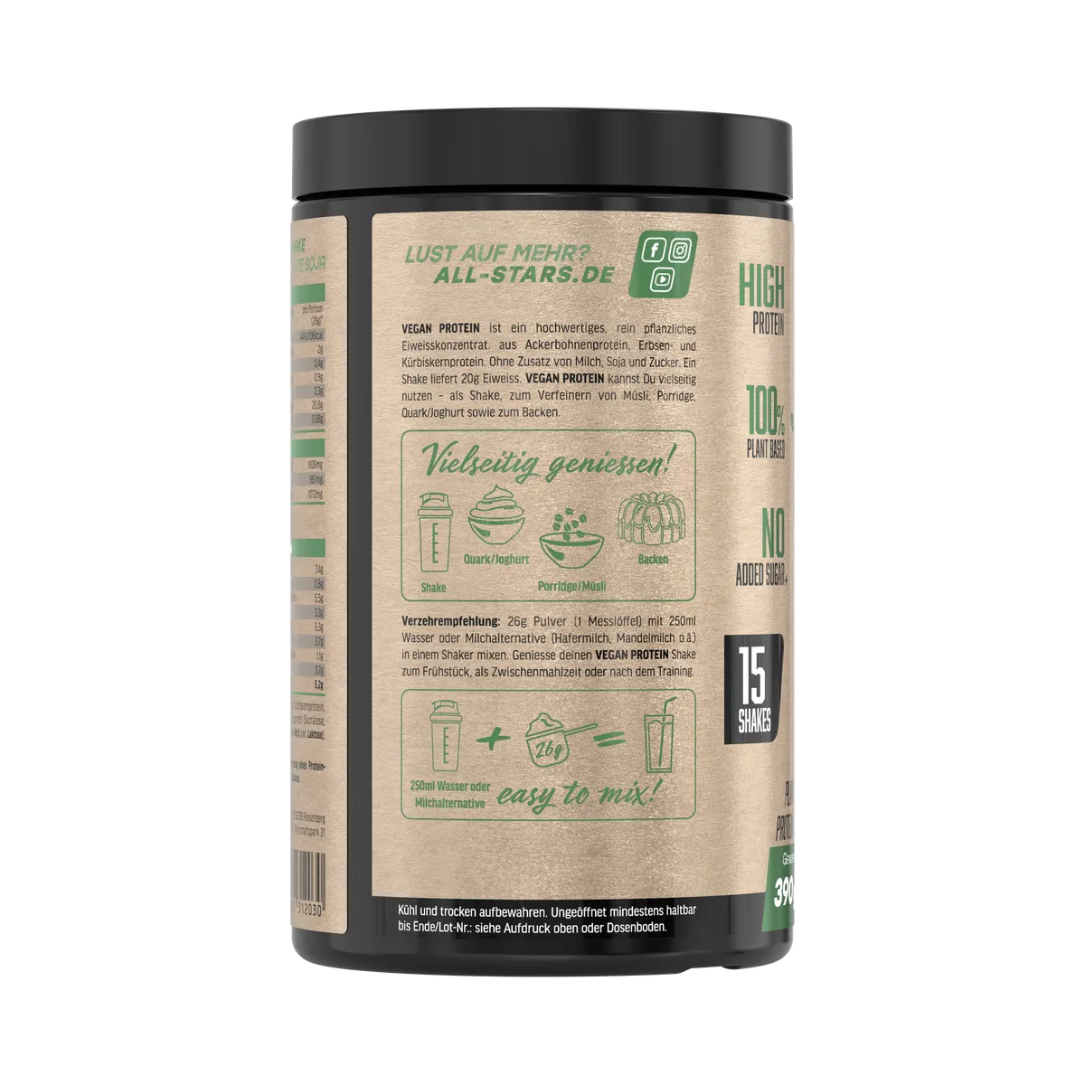 Vegan Protein 390g Dose-Veganes Protein-All Stars-Banana Bread-Maniac-Sports