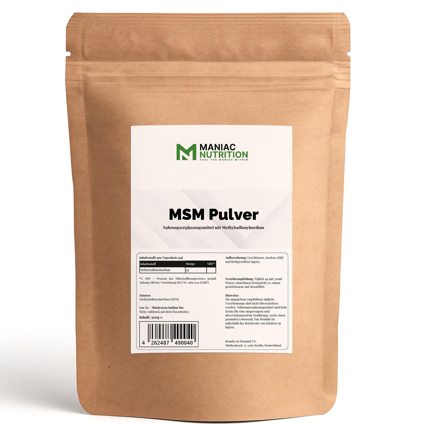 MSM Pulver 500g-Mineralstoffe-Maniac-Sports.de