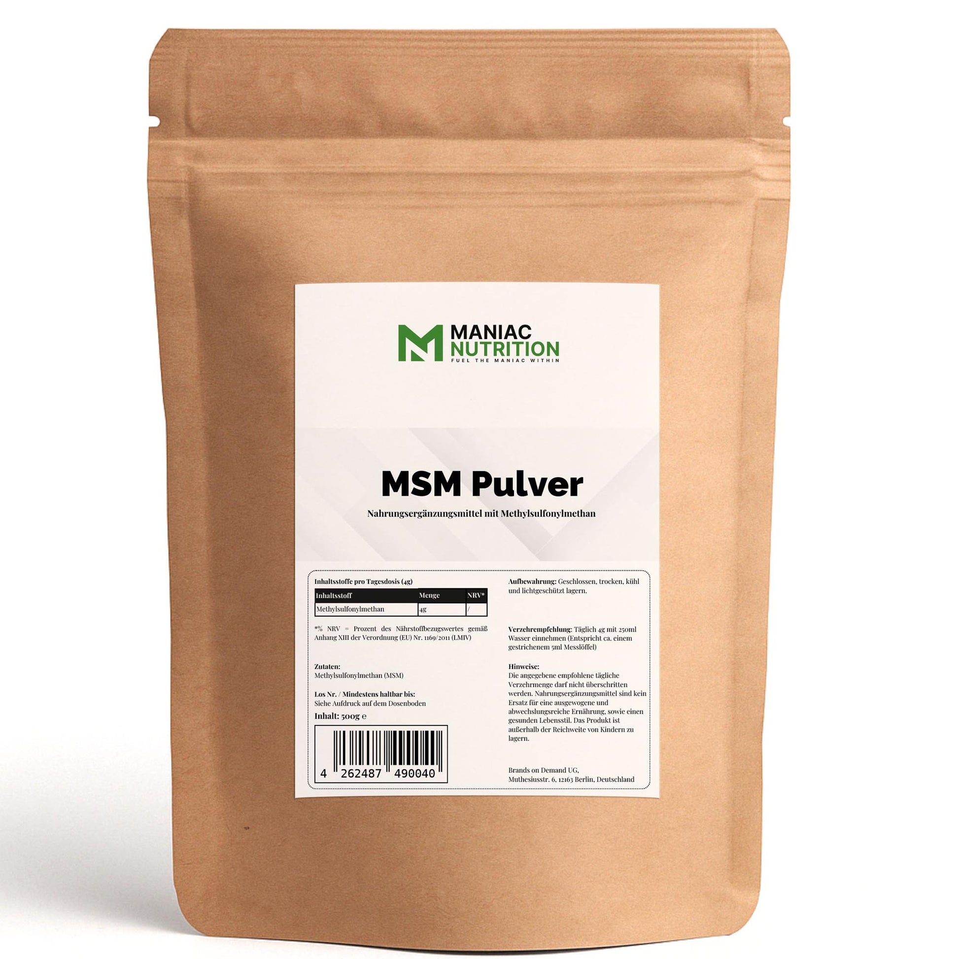 MSM Pulver 500g-Mineralstoffe-Maniac-Sports.de
